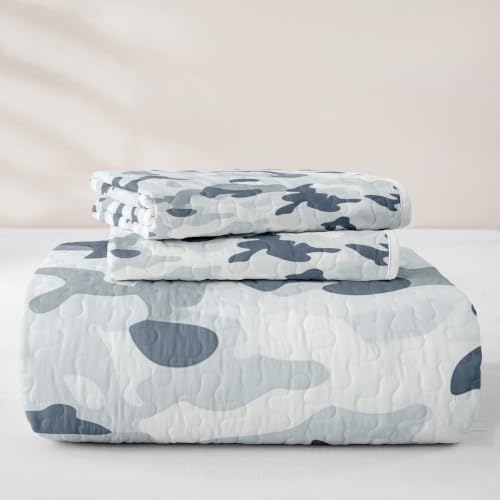 Manfei Grey Camouflage Quilt Set Minimalist Camo Quilt Bedding Kids