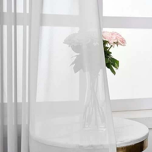 96 inch Long Chiffon Sheer Curtains for Living Room Pinch Pleated