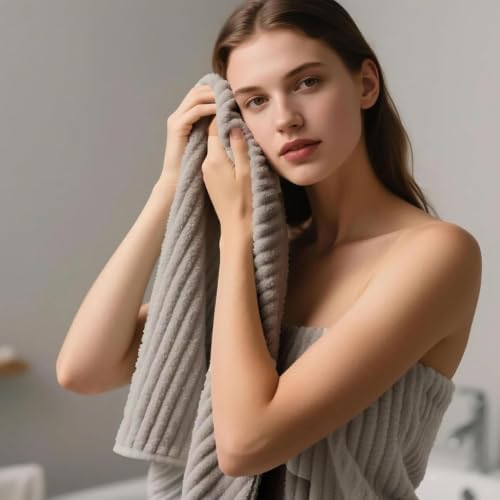 Ribbed Cotton 6-Piece Towel Set, Solid Black Textured Plush Towels
