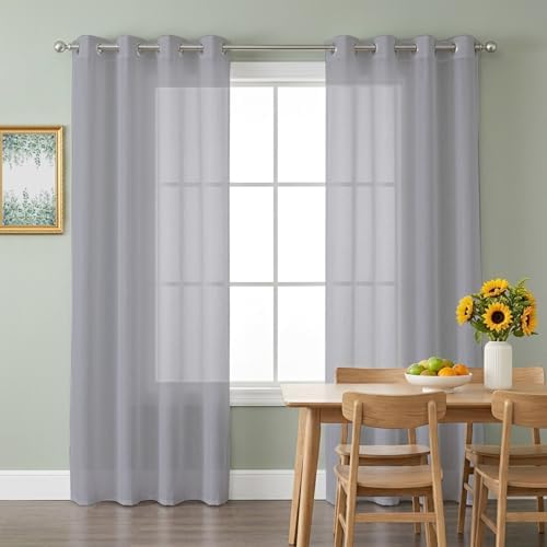 Solid Color Sheer Curtains for Living Room 63 inch Length 2 Panels
