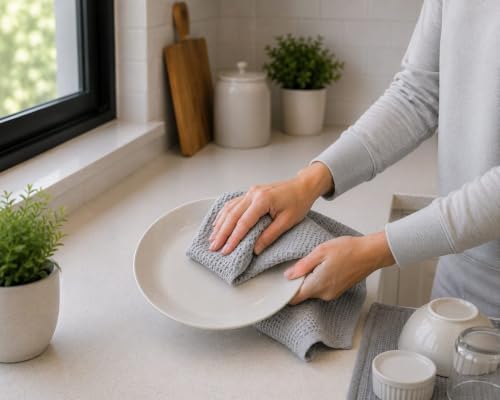 Microfiber Kitchen Towels, 6 Pack, 12 x 12 Inch, Ultra Absorbent
