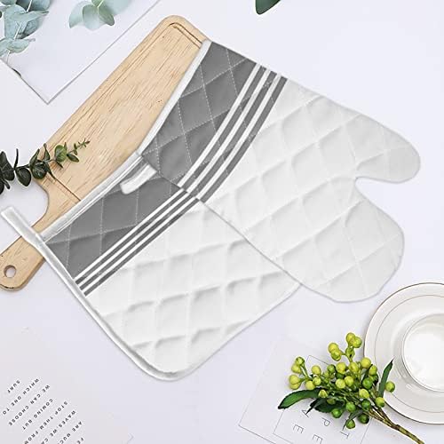 Quilted Cotton Terry Cloth Oven Mitt, Pot Holder Grey White Stripes