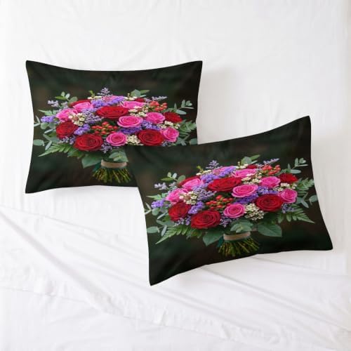King Duvet Cover Set Soft Microfiber Oil Painting Flowers