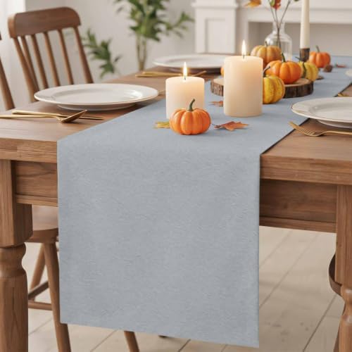 Silver Gray Table Runner 120 inches Long Boho Light Gray Solid Modern