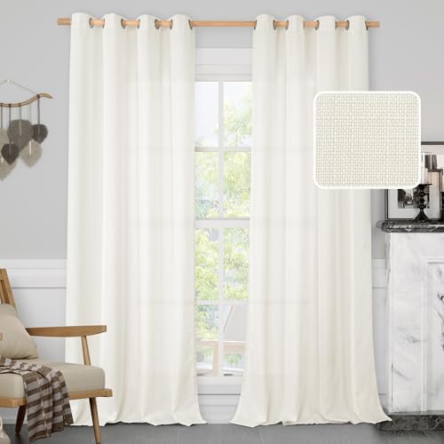 LAMIT Cream White Linen Curtains for Living Room 84 Inch Length, 2