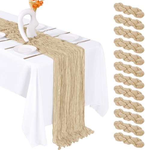 12 Pack Beige Cheesecloth Table Runner 20 x 120 Inch Gauze Table