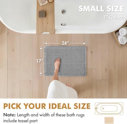 MIULEE Set of 2 Waffle Bathroom Rugs Boho Bath Mat Light Grey 17x24