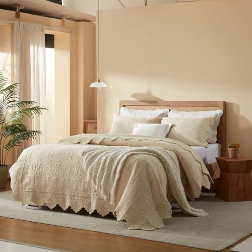MarCielo 3-Piece 100% Cotton Oversized Bedspread Lightweight Quilt