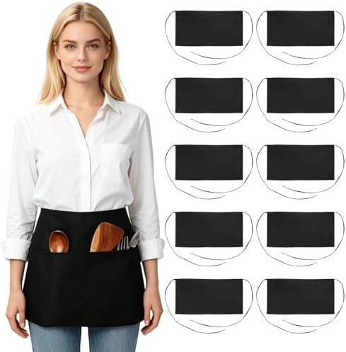 10 Pcs Waist Apron for Restaurant and Pub, 23.4 x 12 in Black Server