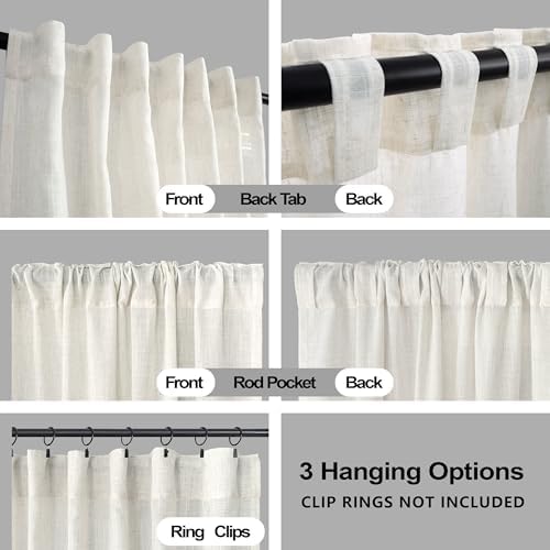 KOUFALL Linen Sheer Curtains 63 Inch Length for Living Room,2 Panel