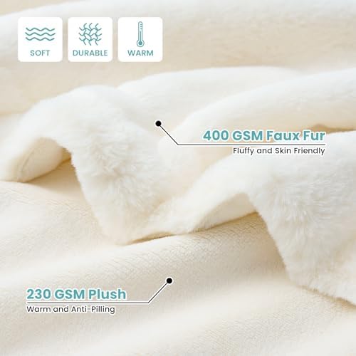 COZY KISS Soft Faux Fur Throw Blanket for Bed, Twin Size, 60x80 inch