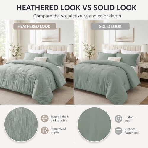 CozyLux California King Comforter Set, Heathered Sage Green, 3 Pieces
