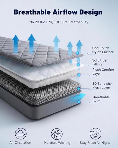Queen Mattress Pad, Breathable & Quiet, Soft, 3D Mesh, Deep Pocket