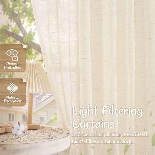 LAMIT Light Filtering Linen Curtains 84 inches Long for Bedroom, Linen