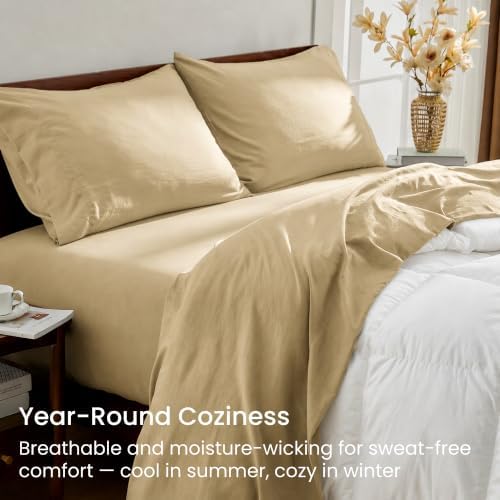 GOKOTTA 4 Piece Full Size Sheets Set - Soft, Breathable & Cozy - Tan