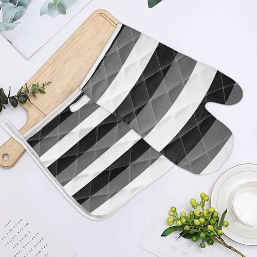 Oven Mitts and Pot Holder Set for Kitchen, Modern Gray Black White