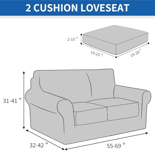 CYCMCAO 3 Piece Stretch Couch Covers for 2 Cushion Couch, Medium