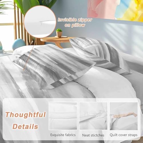 Gray White Duvet Cover Set Queen Size, Vintage Country Abstract