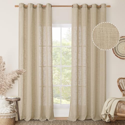 LAMIT Brown Sheer Linen Curtains for Living Room 96 Inches Long 2