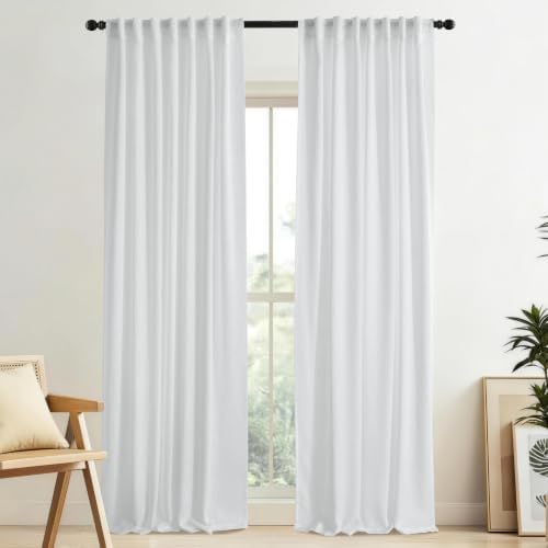 VISIONTEX Back Tab Linen Curtains 2 Panels 96 Inches Long White