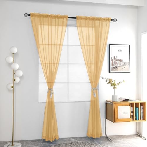 youleyar Solid Sheer Rod Pocket Curtain Voile Draperies 2 Panels White