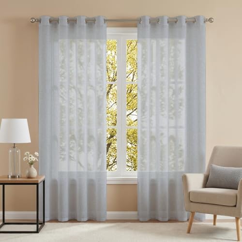 Silver Gray Sheer Curtains 63 inch Length 2 Panels Set, Boho Light