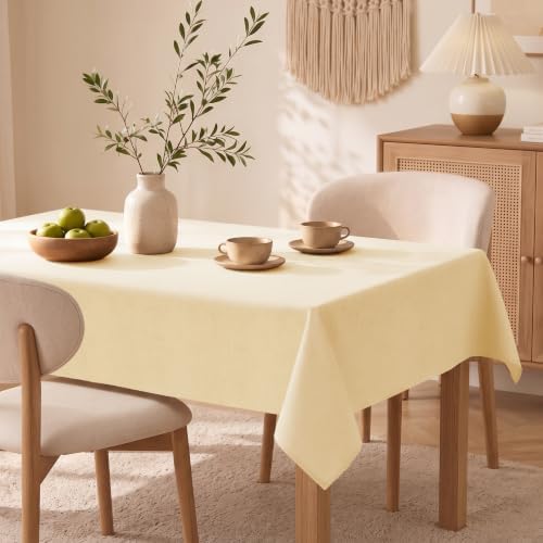 XWZO Champagne Faux Linen Tablecloth for Rectangle Tables - Wrinkle