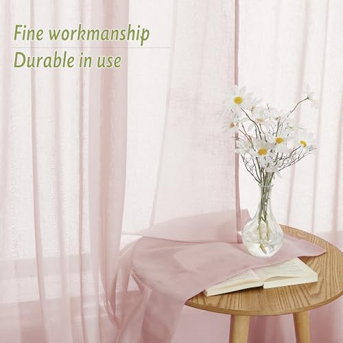 PONY DANCE Linen Textured Sheer Curtains, 52W x 96L, Dusty Blush, 2