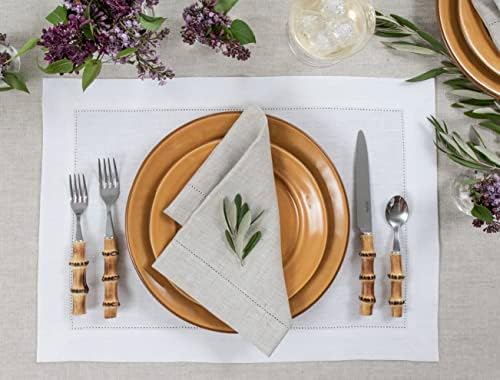 Solino Home 100% Linen Placemats White, Medium Weight 14 x 19 in, Set
