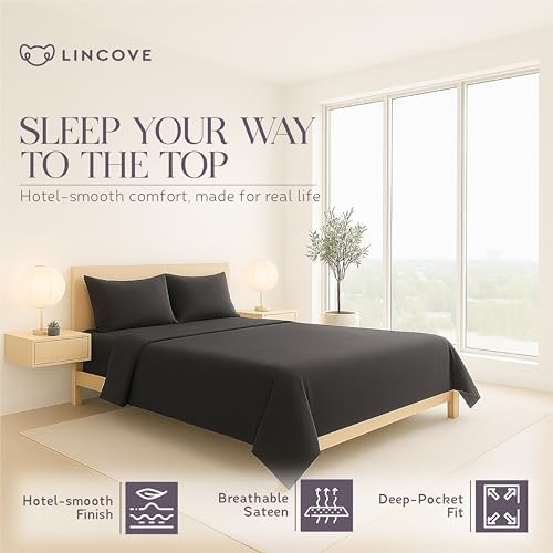 Lincove 100% Cotton Sateen 4 Piece Bed Sheet Set – 400 Thread Count