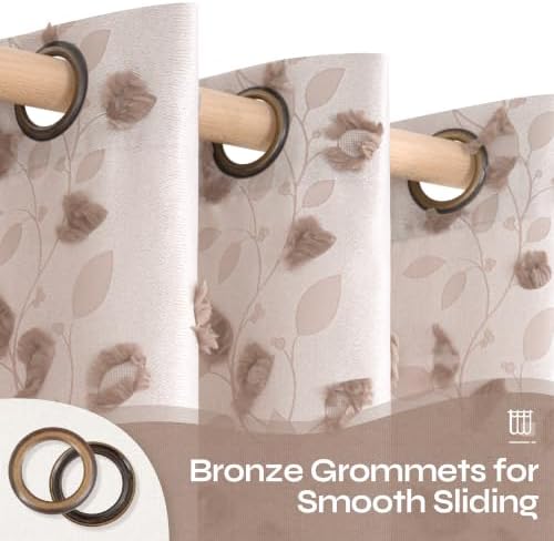 BGment Mocha Floral Clip Jacquard Curtains 96 Inches for Living Room