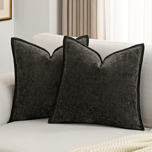 FUTEI Pack of 2 Chenille Soft Throw Pillow Covers 18x18 Inch, Black