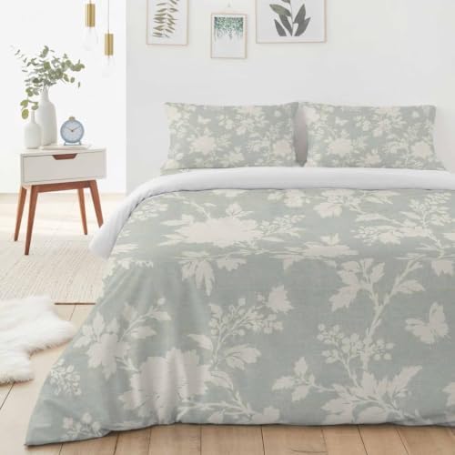 Duvet Cover Set Queen Size, Vintage Beige Flower Silhouette Comforter