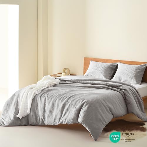 Comfort Spaces Mina Duvet Cover Set, Full/Queen, 3 Piece, Light Grey