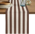 Taupe Brown Stripe Beige Striped Table Runners 90 Inches Long, Modern