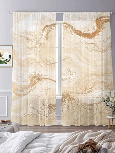 Beige Marble Sheer Curtains Chic Neutral Minimalist Fluid Aesthetic