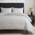 Herside King Duvet Cover Set,100% Cotton Double Gauze,Gray Botanical