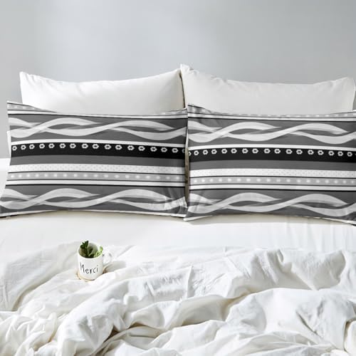 Duvet Cover Full Size,Modern Grey Bohemian Soft Bedding Set,Abstract