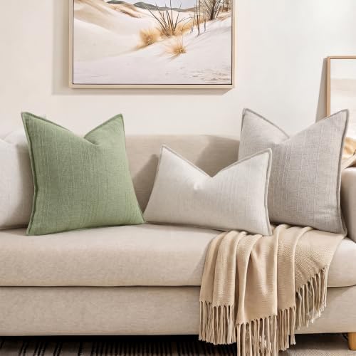 decorUhome Sage Green Textured Linen Throw Pillow Covers 20x20 Set of