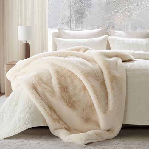 EVERGRACEHOME Faux Chinchilla Fur Throw Blanket, 50"x60", Arctic White