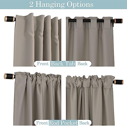 Fcosie Taupe Blackout Window Drapes 2-in-1 Heading Rod Pocket Back Tab