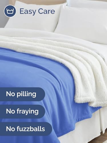 Sherpa Fleece Blanket Throw XL - Reversible Blanket - Vista Blue, 50"