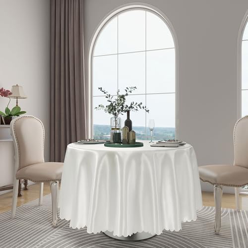 90 Inch Off White Round Tablecloth, 1 Pack