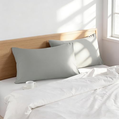 Microfiber Standard Pillowcases, 2 Pack, 20x26 Inch, Light Grey