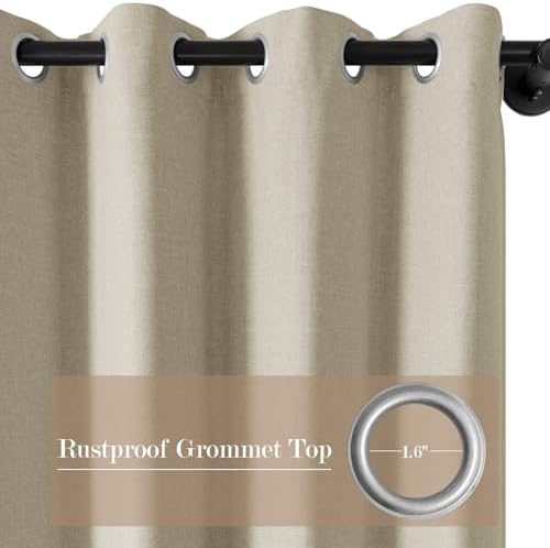 Fcosie Beige Extra Long Linen Blended Curtains 120 Inches Long Grommet