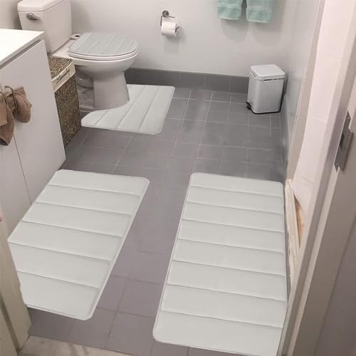 Memory Foam Bath Mat Set, 4 Piece Bathroom Rugs, Soft Comfortable