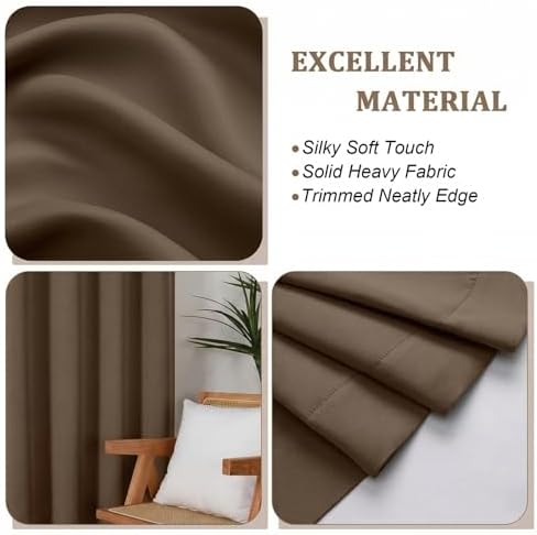 Lecloud Brown Room Darkening Curtains for Bedroom 72 Inches Long 2
