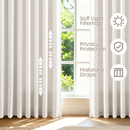 Aersas Thick Linen Curtains 63 Inches Long for Living Room 2 Panels