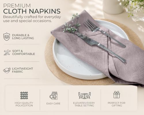 Ruvanti Cloth Napkins Set of 12, Poly Cotton Fabric 18x18 - Deep Taupe