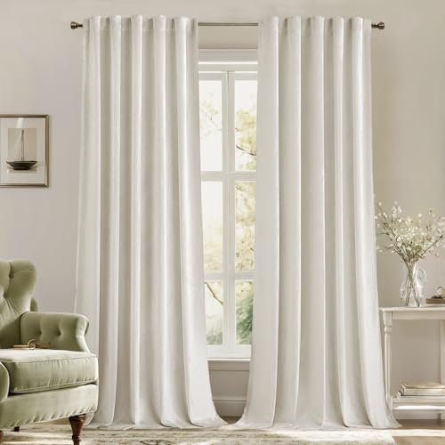 MIULEE Velvet Curtains 52x108 inches 2 Panels Ivory Room Darkening